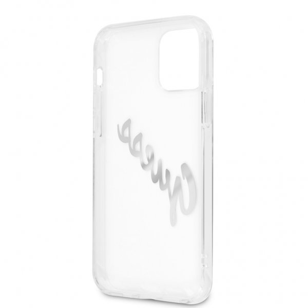 Guess iPhone 12 Pro Max Cover Vintage Script Silver Transparent
