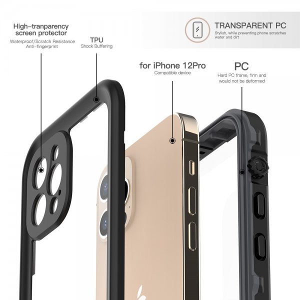 Redpepper iPhone 12 Pro Cover Vandtæt IP68 Sort