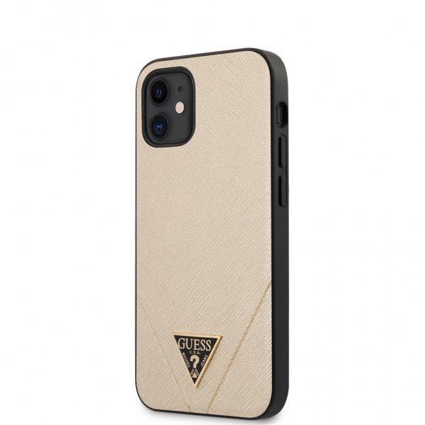 Guess iPhone 12 Mini Cover Saffiano V Stitch Guld