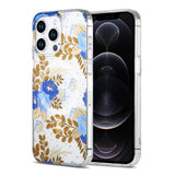 iPhone 12/iPhone 12 Pro Cover Blomstermønster MagSafe Blå Guld