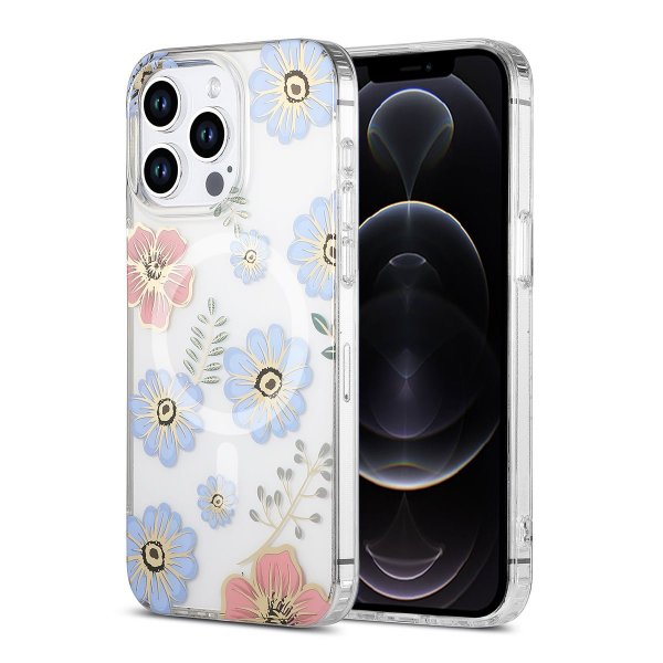 iPhone 12/iPhone 12 Pro Cover Blomstermønster MagSafe Rød Blå