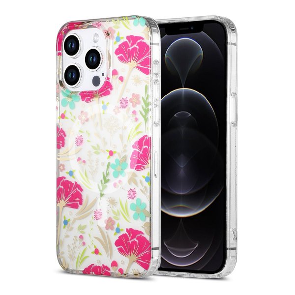 iPhone 12/iPhone 12 Pro Cover Blomstermønster MagSafe Rød Grøn