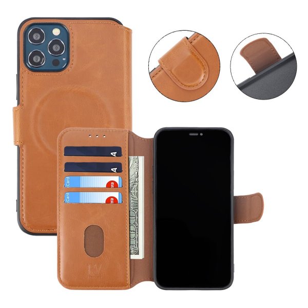 Rvelon iPhone 12/iPhone 12 Pro Flip Cover Kortlomme Brun