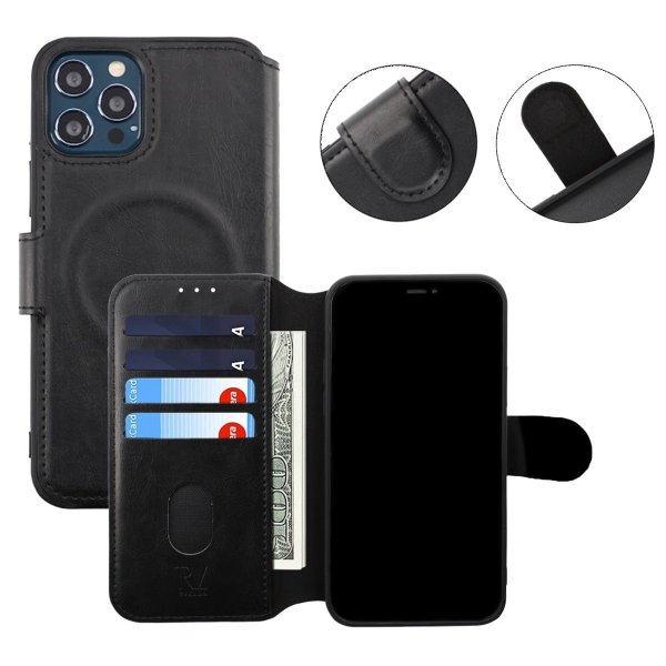 Rvelon iPhone 12/iPhone 12 Pro Etui 4 Kortlommer MagSafe Sort