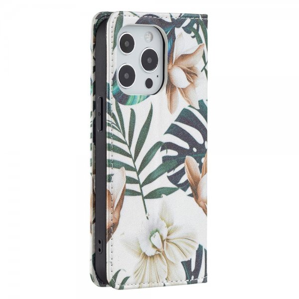 iPhone 13 Pro Flip Cover Motiv Blade og Blomster