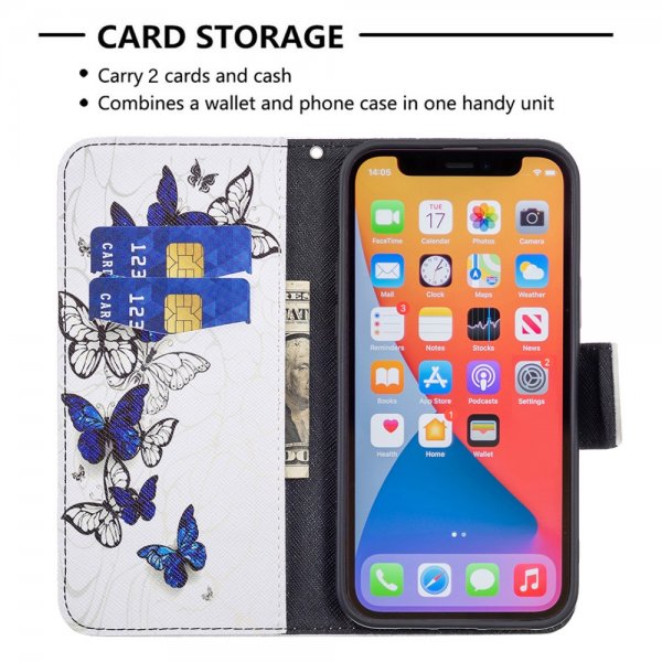 iPhone 13 Pro Cover Motiv Blå og Hvide sommerfugle