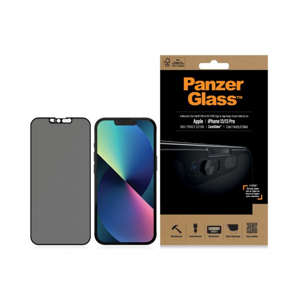 PanzerGlass iPhone 13/iPhone 13 Pro Skærmbeskyttelse Edge-to-Edge CamSlider Privacy