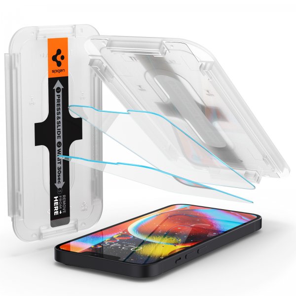 Spigen iPhone 13/13 Pro/14/16e/17e Skærmbeskyttelse GLAS.tR EZ Fit 2-pak