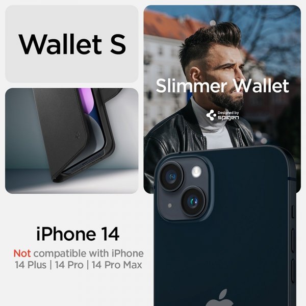 Spigen iPhone 13/iPhone 14 Cover Wallet S Sort