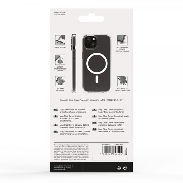 Vivanco iPhone 13/iPhone 14/iPhone 15 Cover Mag Clear Transparent