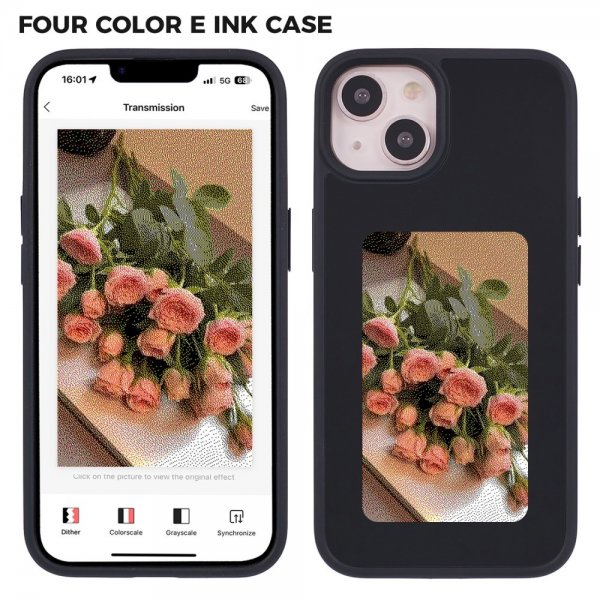 iPhone 13/iPhone 14 Cover med Indbygget Display E Ink Case Sort