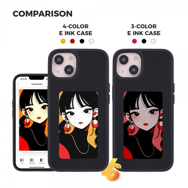iPhone 13/iPhone 14 Cover med Indbygget Display E Ink Case Sort