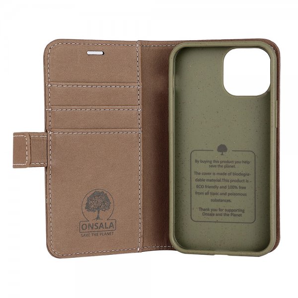 Onsala iPhone 13 Mini Cover ECO Wallet Brun