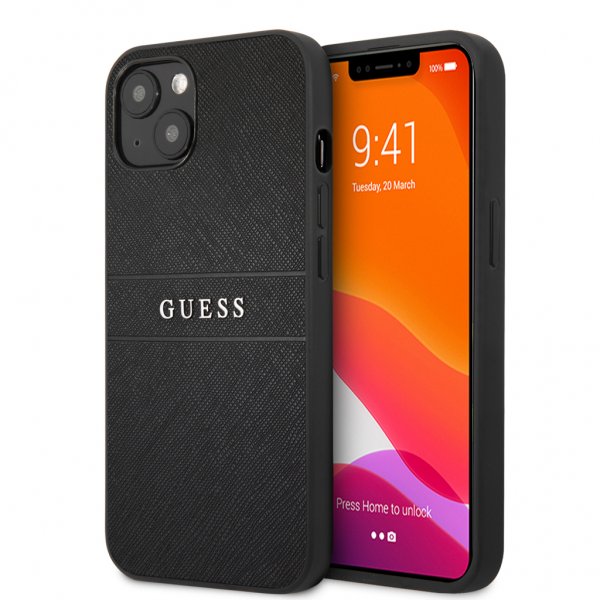 Guess iPhone 13 Mini Cover Hot Stamp Metal Logo Sort