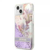 Guess iPhone 13 Mini Cover Liquid Glitter Flower Pattern Lilla