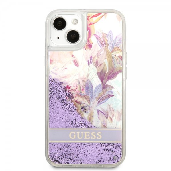 Guess iPhone 13 Mini Cover Liquid Glitter Flower Pattern Lilla