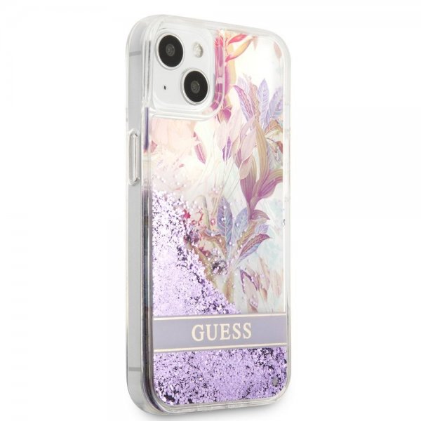 Guess iPhone 13 Mini Cover Liquid Glitter Flower Pattern Lilla