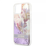 Guess iPhone 13 Mini Cover Liquid Glitter Flower Pattern Lilla