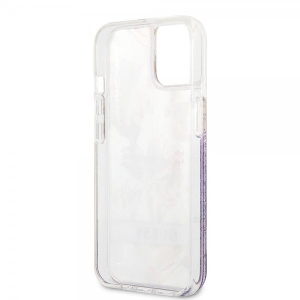 Guess iPhone 13 Mini Cover Liquid Glitter Flower Pattern Lilla