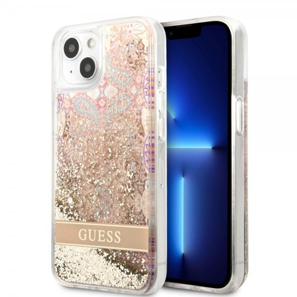 Guess iPhone 13 Mini Cover Liquid Glitter Paisley Pattern Guld