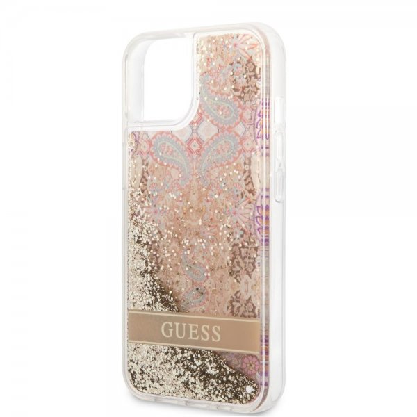 Guess iPhone 13 Mini Cover Liquid Glitter Paisley Pattern Guld