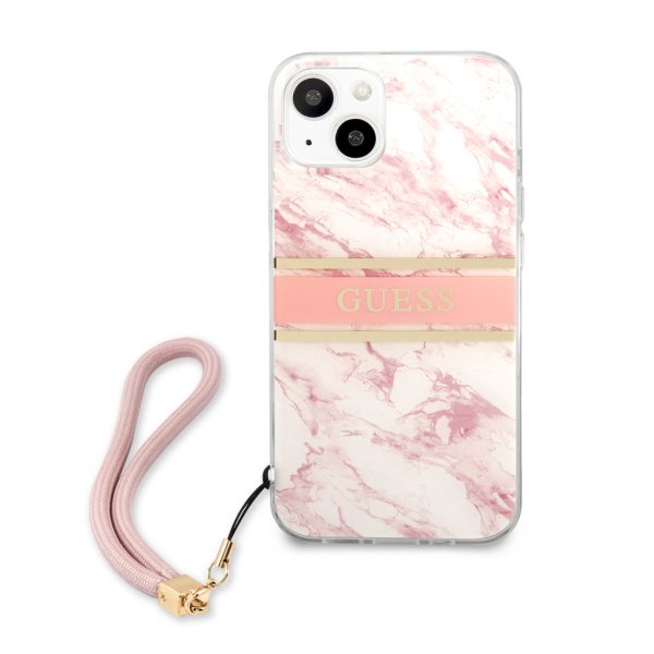 Guess iPhone 13 Mini Cover Marble Design Stripe Rosa