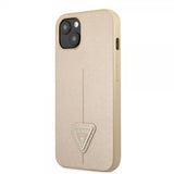 Guess iPhone 13 Mini Cover Saffiano Metal Triangle Beige