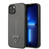 Guess iPhone 13 Mini Cover Saffiano Metal Triangle Silver