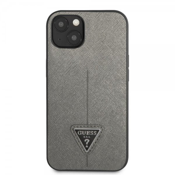 Guess iPhone 13 Mini Cover Saffiano Metal Triangle Silver