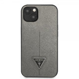 Guess iPhone 13 Mini Cover Saffiano Metal Triangle Silver