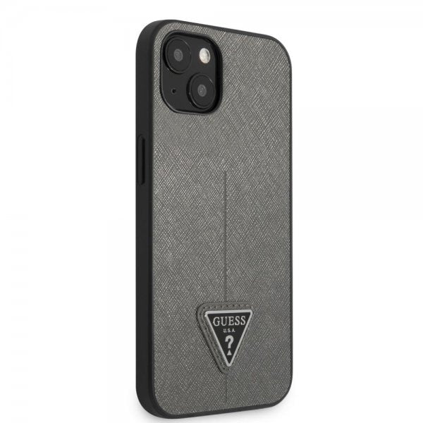 Guess iPhone 13 Mini Cover Saffiano Metal Triangle Silver