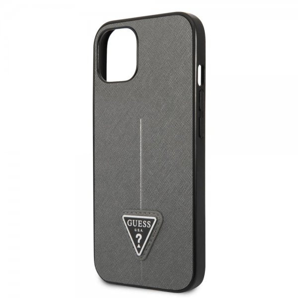 Guess iPhone 13 Mini Cover Saffiano Metal Triangle Silver