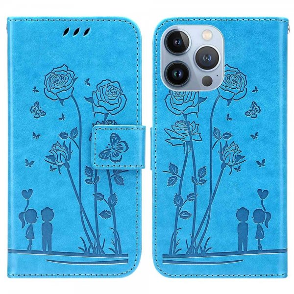 iPhone 13 Pro Etui Blomstret Mønster Blå