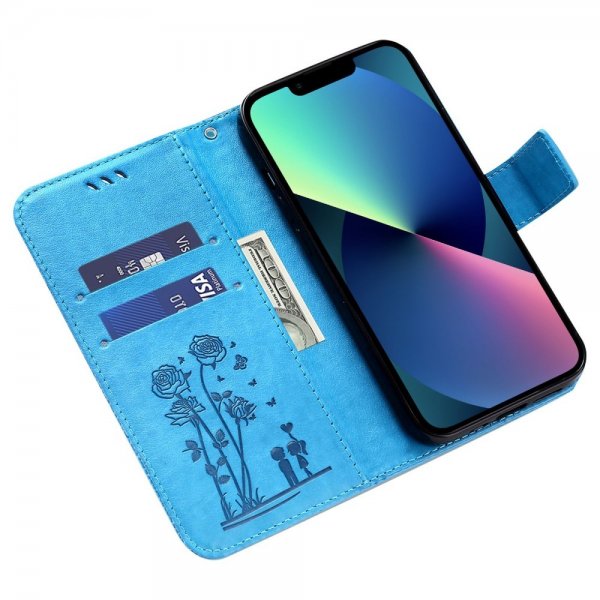 iPhone 13 Pro Etui Blomstret Mønster Blå