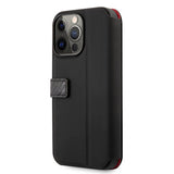 Ferrari iPhone 13 Pro Cover Carbon Effect Metal Logo Vertical Stripe Sort