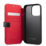 Ferrari iPhone 13 Pro Cover Carbon Effect Metal Logo Vertical Stripe Sort