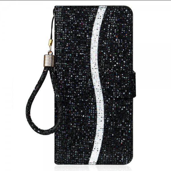 iPhone 13 Pro Cover Glitter Stribe Sort