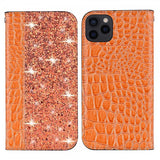 iPhone 13 Pro Etui Krokodillemønster Glitter Flip Orange