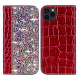 iPhone 13 Pro Etui Krokodillemønster Glitter Flip Rød