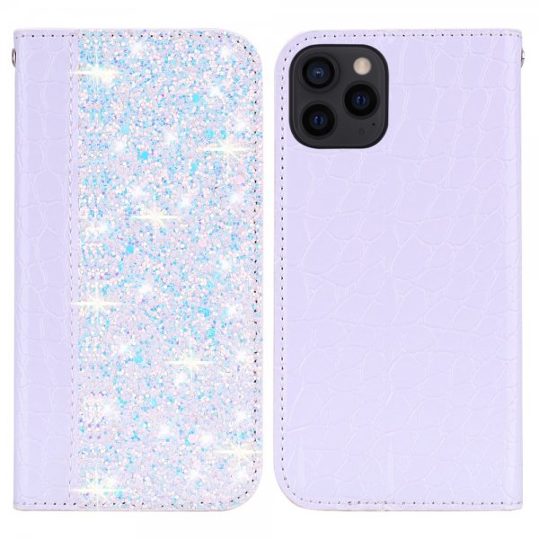 iPhone 13 Pro Etui Krokodillemønster Glitter Flip Hvid