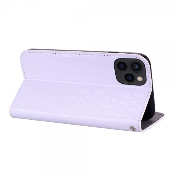 iPhone 13 Pro Etui Krokodillemønster Glitter Flip Hvid