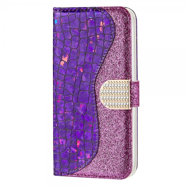 iPhone 13 Pro Cover Krokodillemønster Glitter Lilla