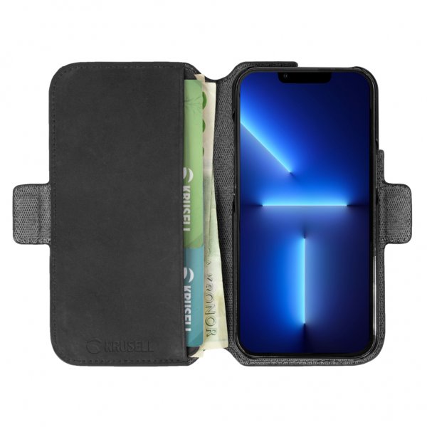 Krusell iPhone 13 Pro Etui Leather PhoneWallet Sort