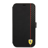 Ferrari iPhone 13 Pro Max Cover Carbon Effect Metal Logo Vertical Stripe Sort