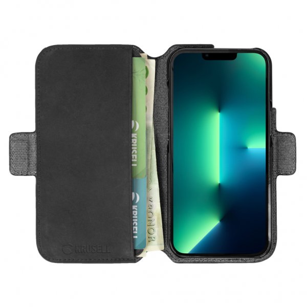 Krusell iPhone 13 Pro Max Etui Leather PhoneWallet Sort