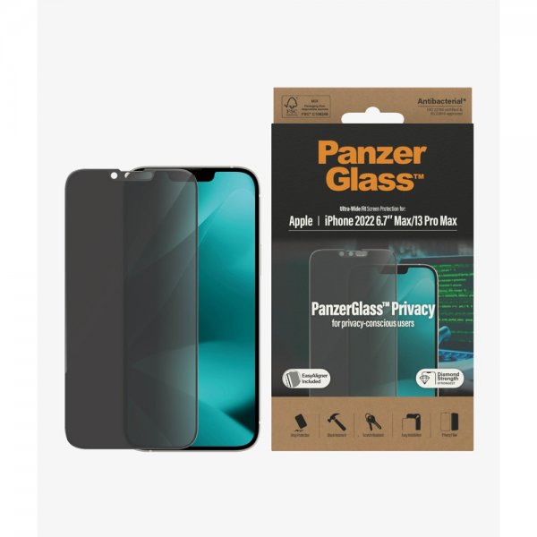 PanzerGlass iPhone 13 Pro Max/iPhone 14 Plus Skærmbeskyttelse Ultra-Wide Fit Privacy EasyAligner