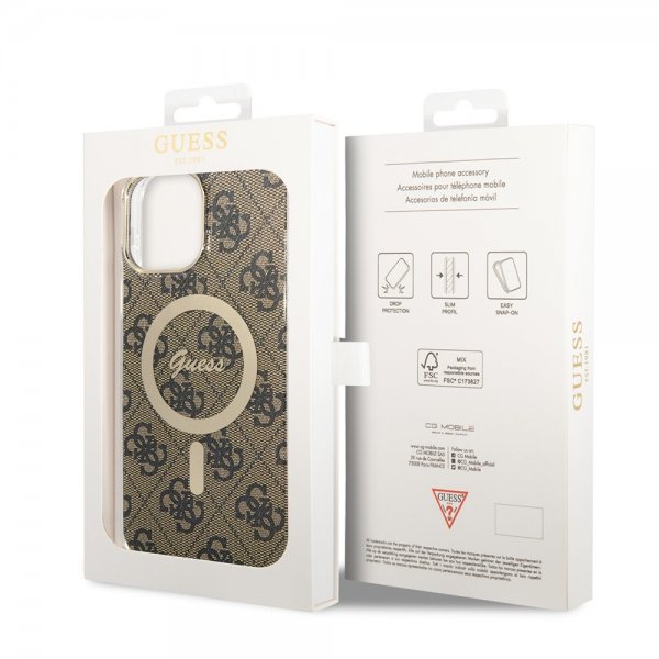 Guess iPhone 13 Pro Max Cover 4G Pattern MagSafe Brun