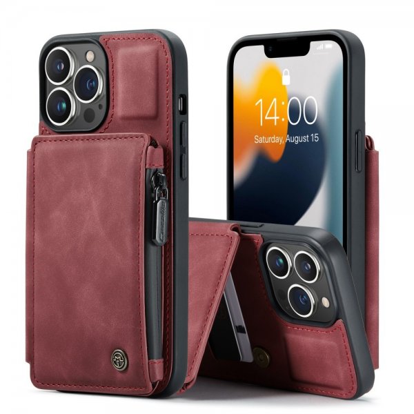 CaseMe iPhone 13 Pro Max Cover C20 Kortlomme Lynlås Rød