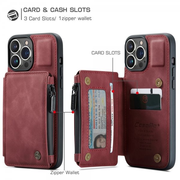 CaseMe iPhone 13 Pro Max Cover C20 Kortlomme Lynlås Rød