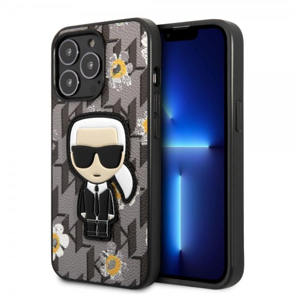 Karl Lagerfeld iPhone 13 Pro Max Cover Flower Monogram Iconic Patch Grå